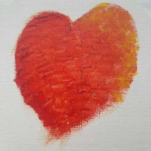 namalowane, czerwono - pomarańczowe serce