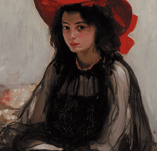 Dziewczyna w czerwonym kapeluszu, obraz