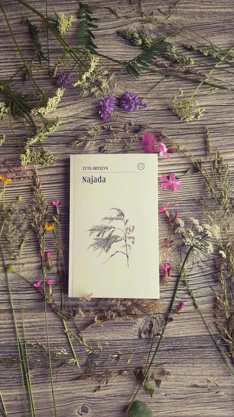 książka "Najada" - okładka wśród polnych kwiatów