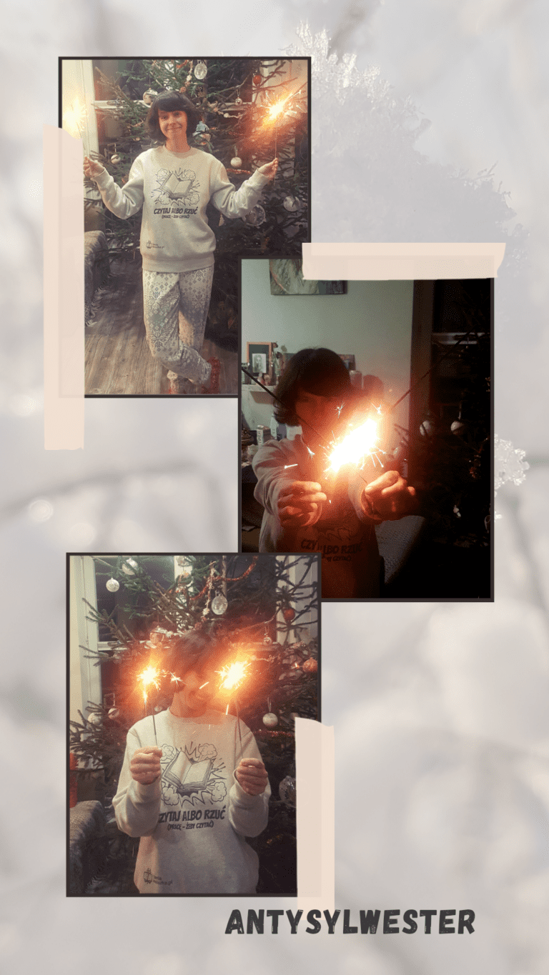 trzy antysylwestrowe zdjęcia - ja, zimne ognie, dresik, bluza, uśmiech